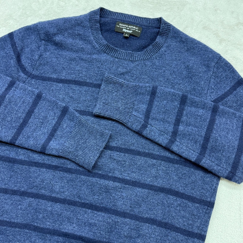 Banana Republic Crewneck Sweater Mens Large Blue Striped Merino Wool Filpucci